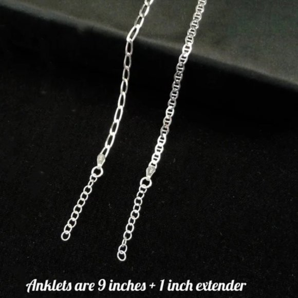 Sterling Silver Anklets Real Silver Ankle Bracelets Set of 2 Stamped 925 ITALY - Picture 3 of 4